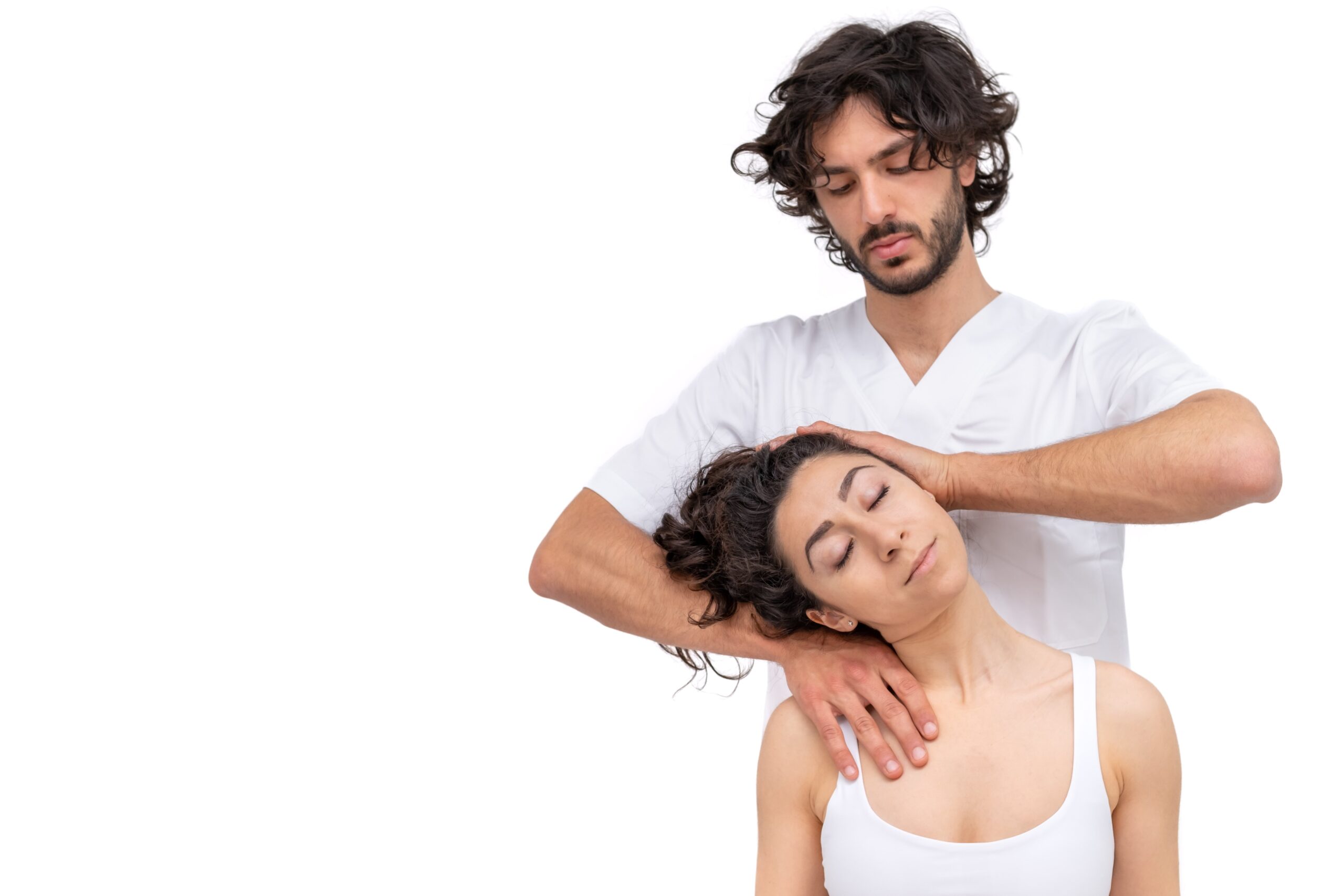 Woman having chiropractic back adjustment in rehabilitation clinic. Osteopathy, Physiotherapy concept